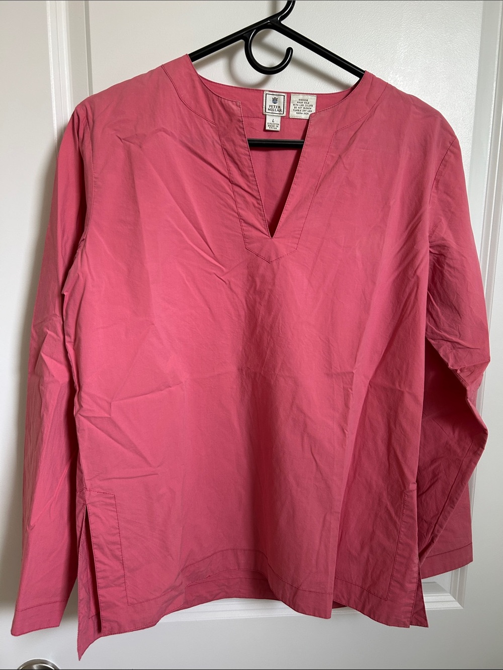 Peter Millar Coral Pink V‑Notch Popover Top